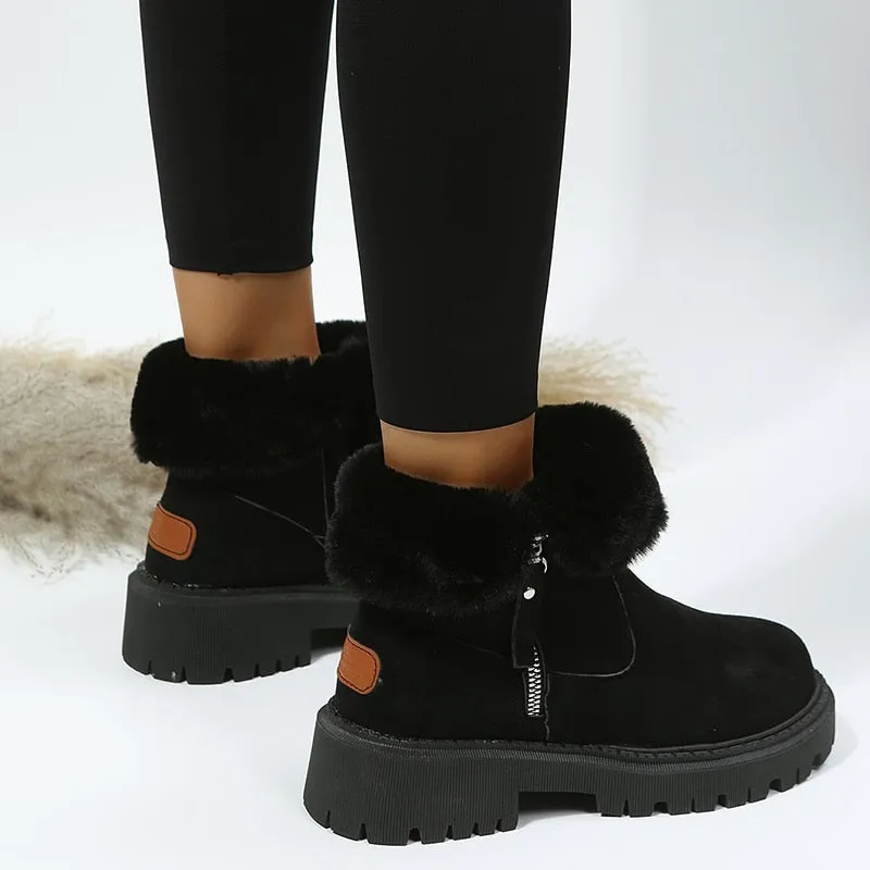 2022 Thick Plush Snow Boots Women Faux Suede Non-slip Winter Boots Woman Keep Warm Cotton Padded Shoes Platform Ankle Booties
