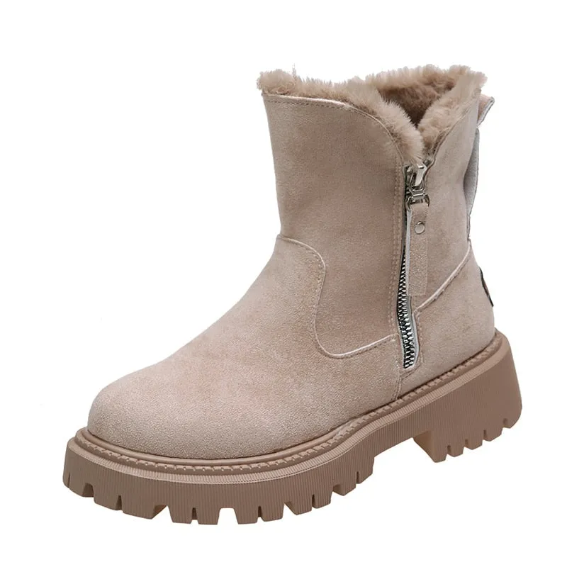 2022 Thick Plush Snow Boots Women Faux Suede Non-slip Winter Boots Woman Keep Warm Cotton Padded Shoes Platform Ankle Booties