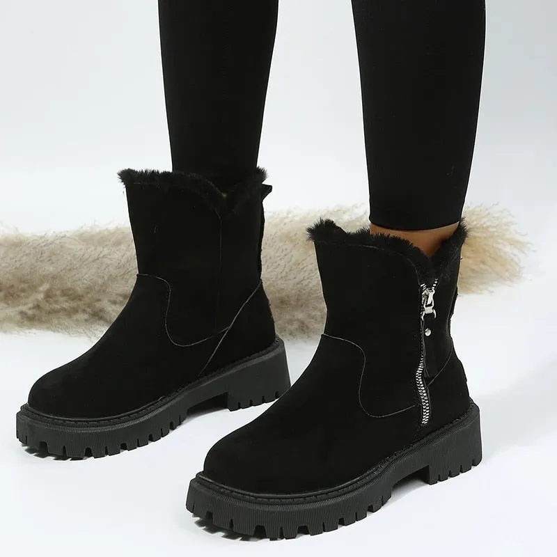 2022 Thick Plush Snow Boots Women Faux Suede Non-slip Winter Boots Woman Keep Warm Cotton Padded Shoes Platform Ankle Booties