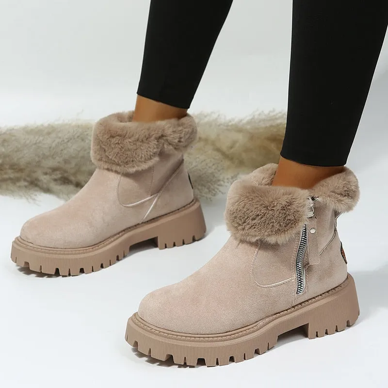 2022 Thick Plush Snow Boots Women Faux Suede Non-slip Winter Boots Woman Keep Warm Cotton Padded Shoes Platform Ankle Booties
