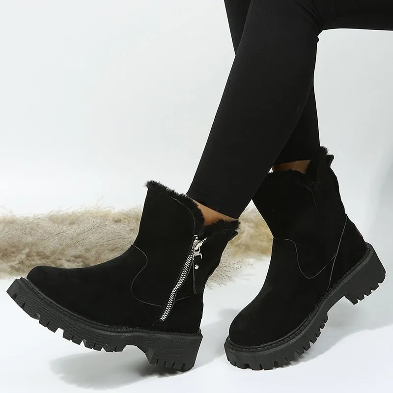 2022 Thick Plush Snow Boots Women Faux Suede Non-slip Winter Boots Woman Keep Warm Cotton Padded Shoes Platform Ankle Booties
