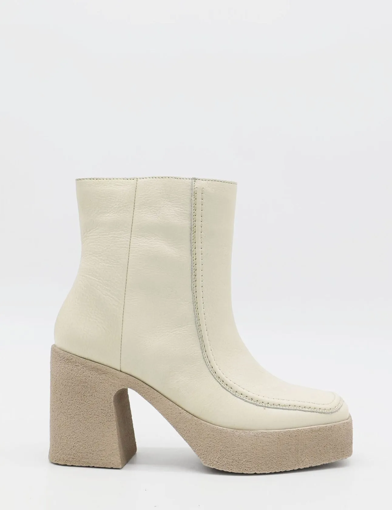 Agathe platform ankle boots in off white leather women shoes