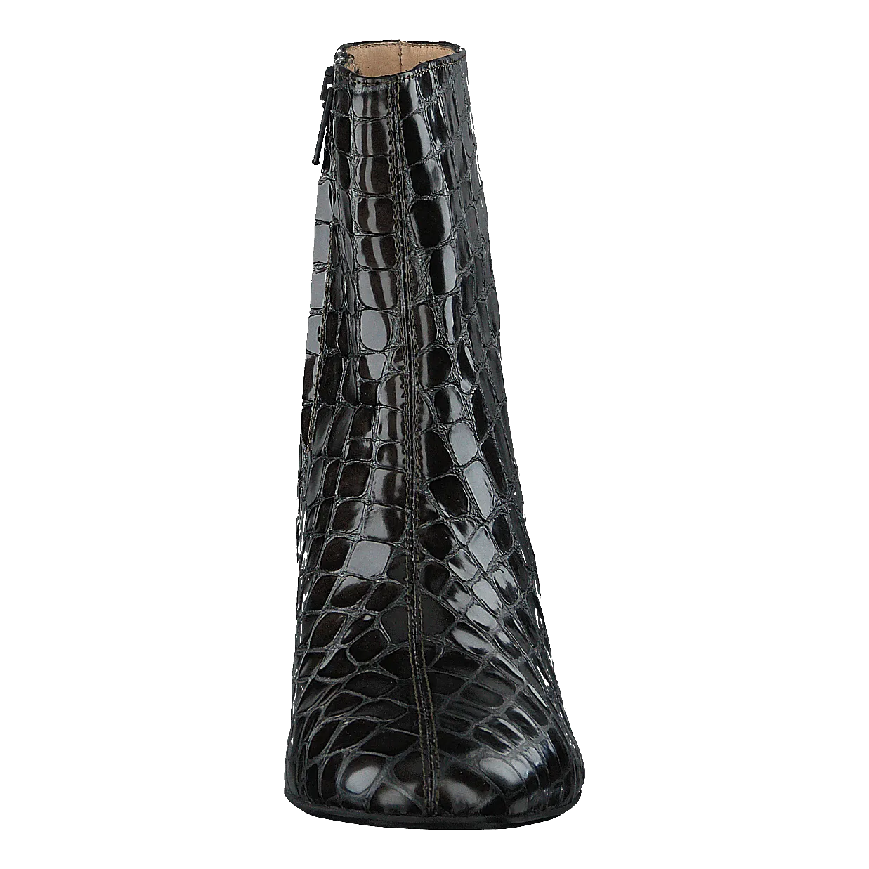 Block Heel Boot With Zipper Olive Croco
