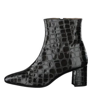 Block Heel Boot With Zipper Olive Croco