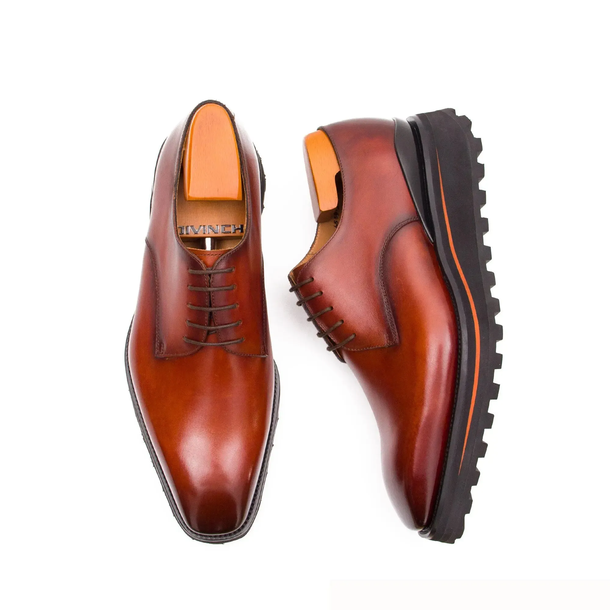 Calf leather business dress derby shoes Brown