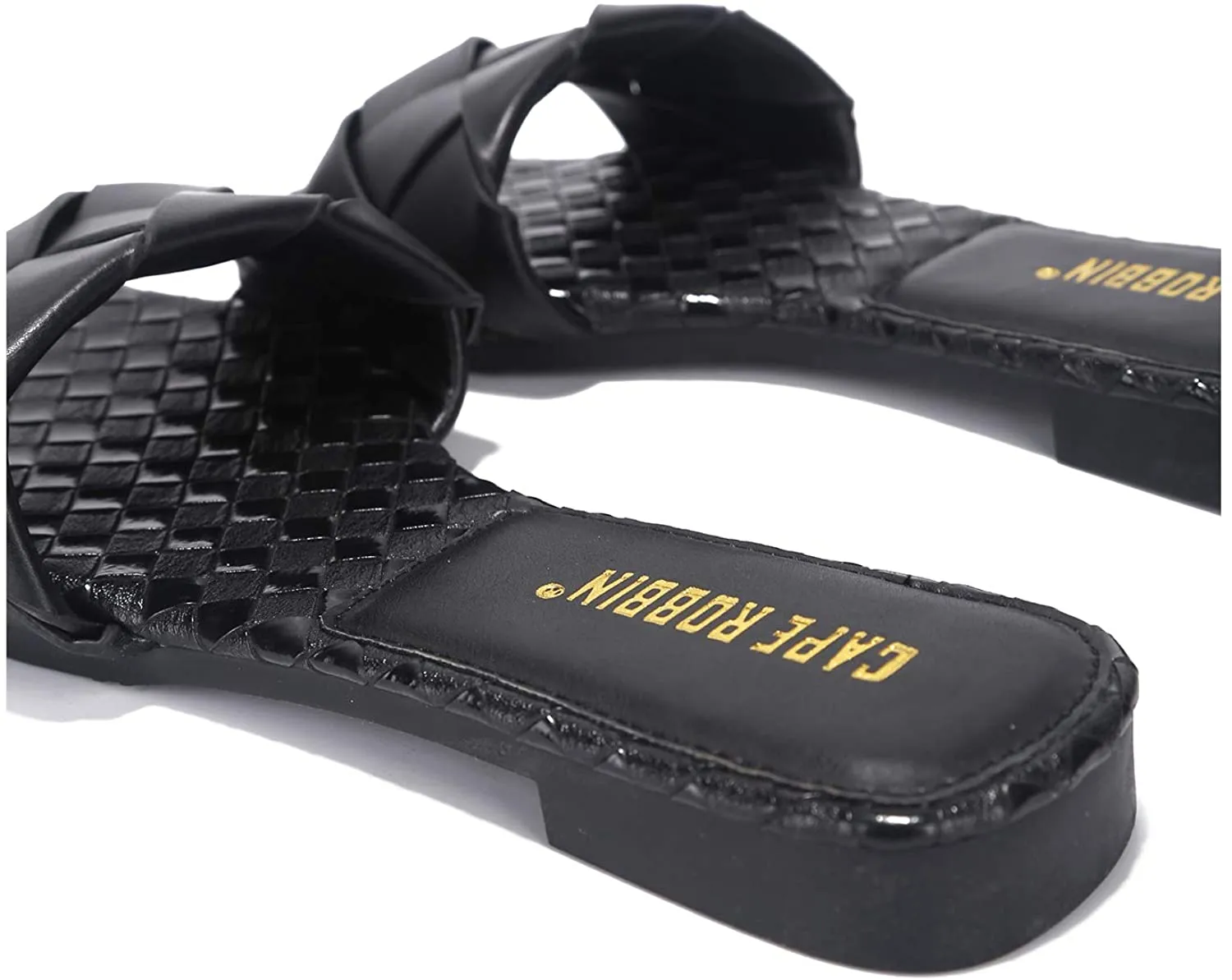 Cape Robbin Deja Woven Mules Slip On Flat Slides Sandals Black (7, Black)