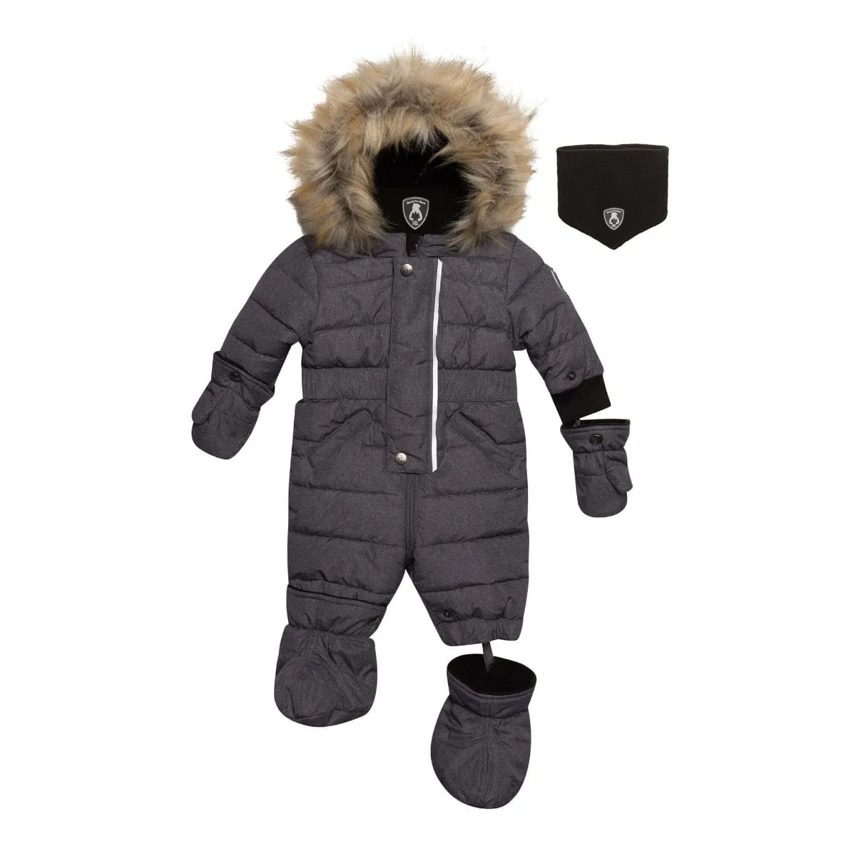 Deux Par Deux One-Piece Baby Snowsuit - Grey Texture