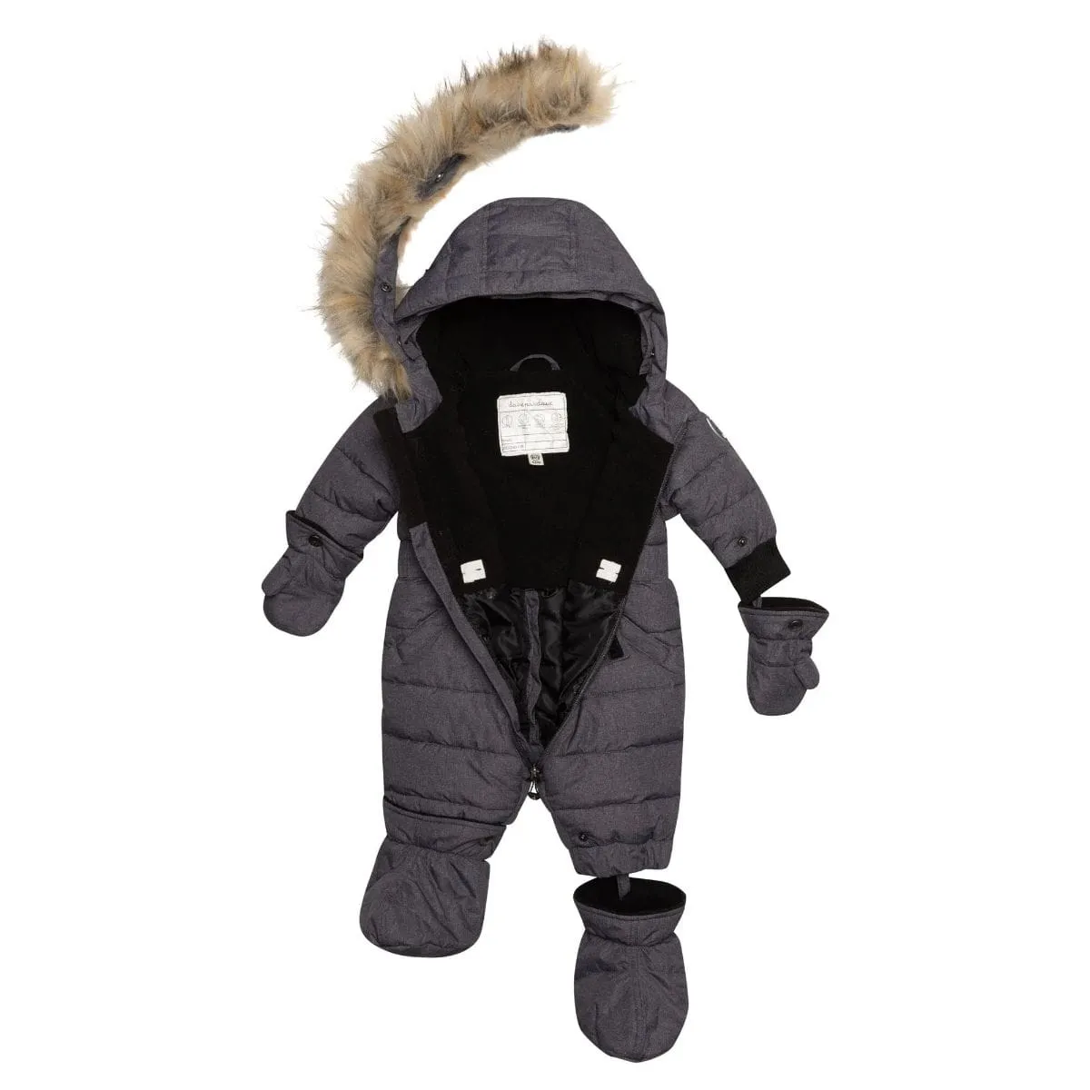 Deux Par Deux One-Piece Baby Snowsuit - Grey Texture