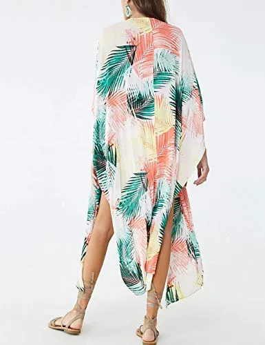 Leaf Print Kimono: Women's Half Sleeve Swimsuit Cover Up