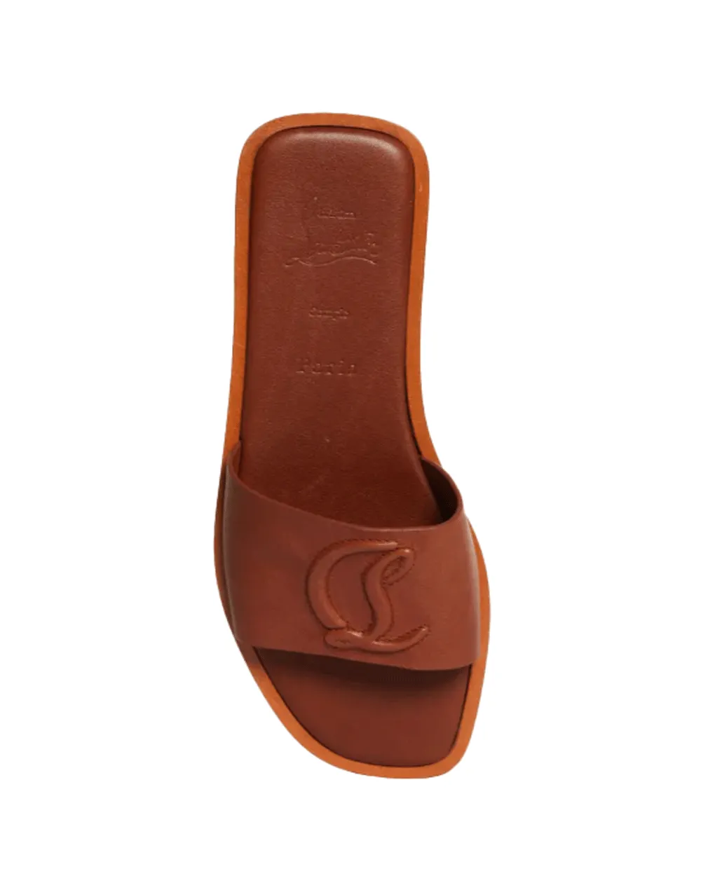 Leather Logo Red Sole Slides in Cuoio