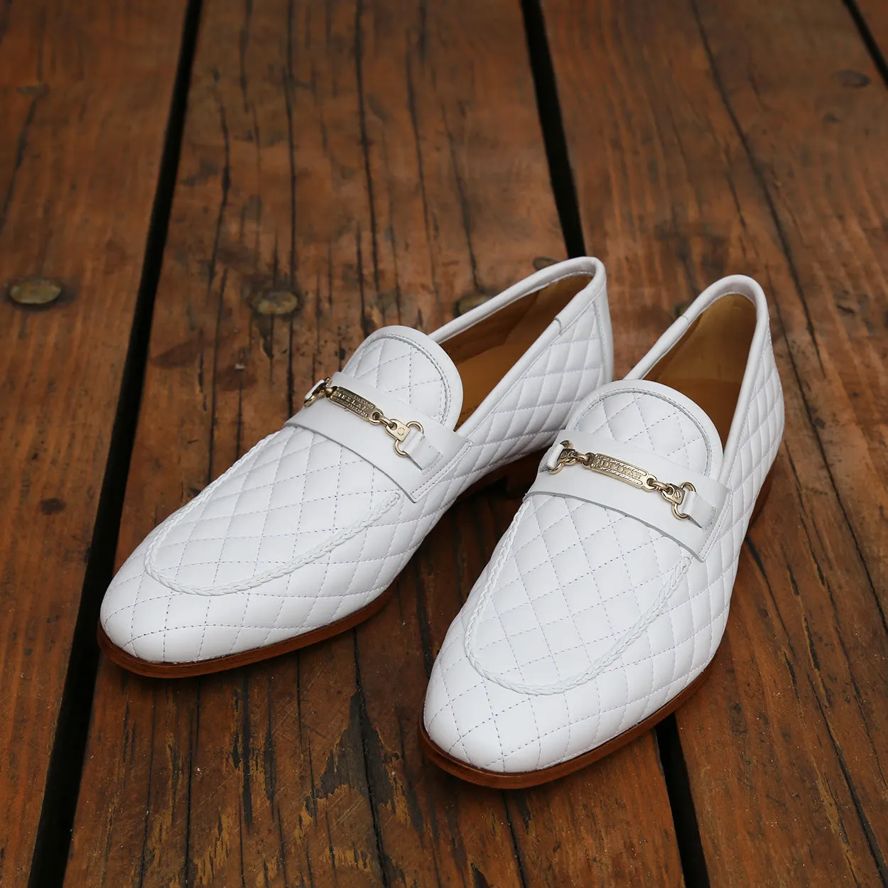 Mezlan S20618 Men's Shoes White Quilted Calf-Skin Leather Casual Slip-On Loafers (MZS3615)