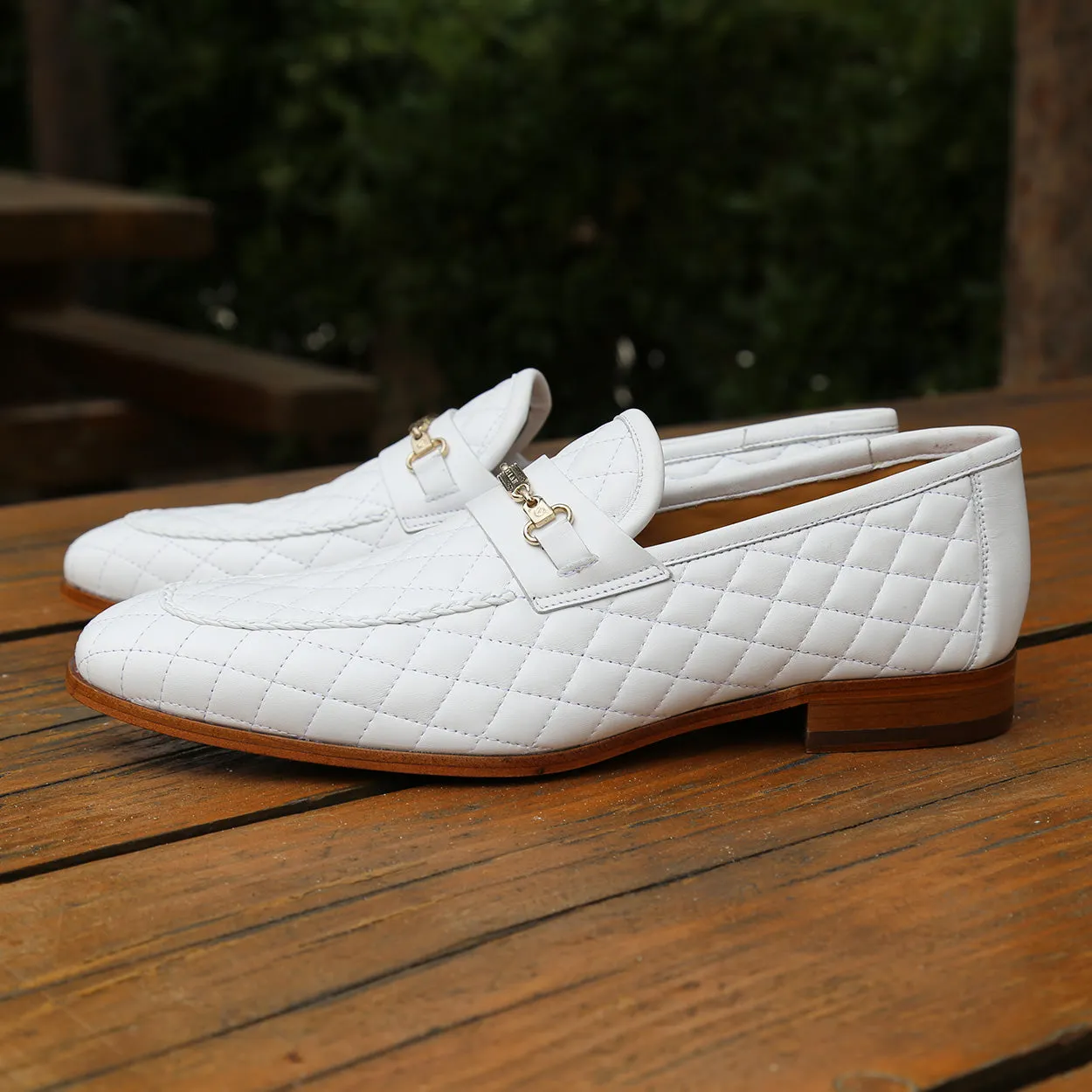 Mezlan S20618 Men's Shoes White Quilted Calf-Skin Leather Casual Slip-On Loafers (MZS3615)