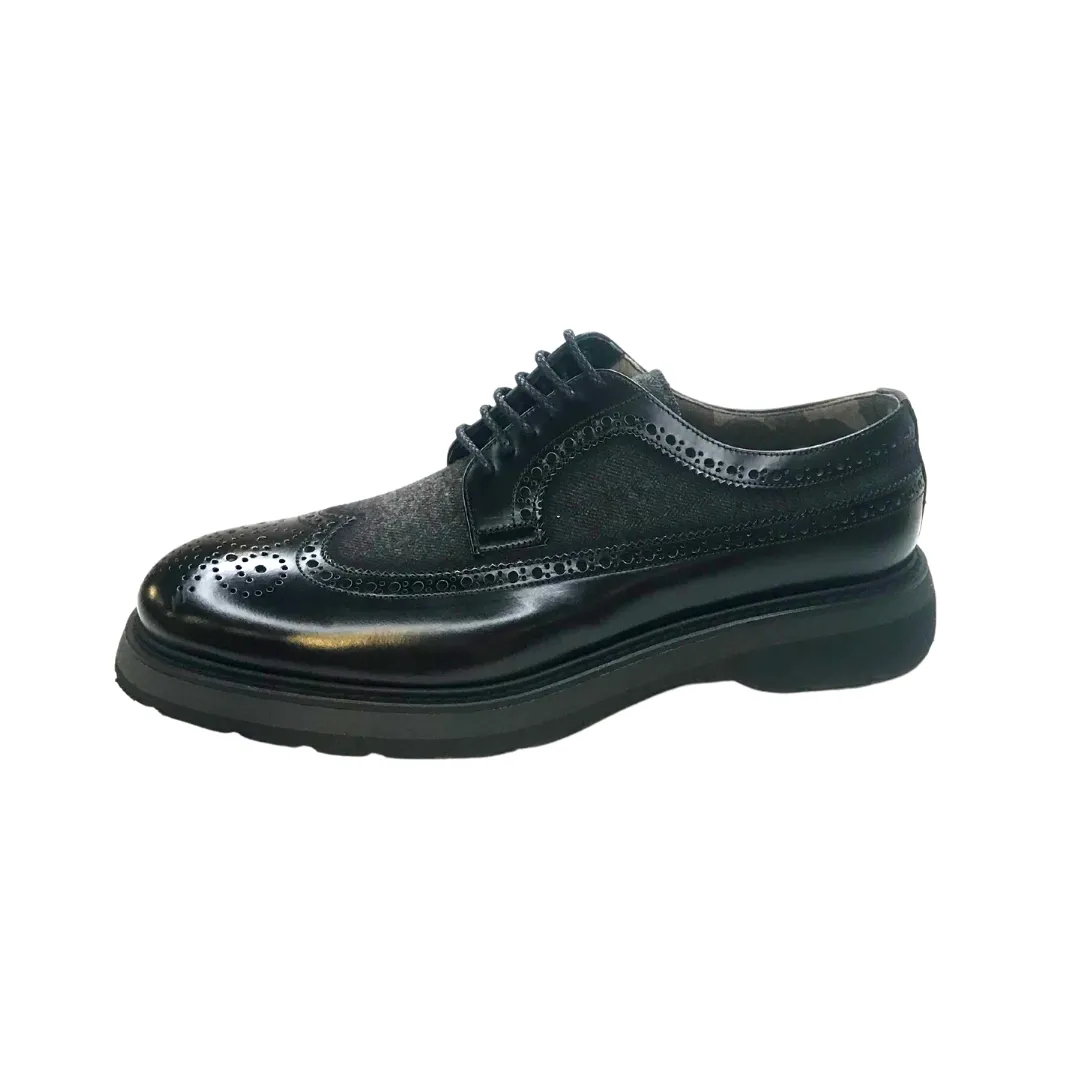 Oxford Brogue Nappa Leather / Textile Shoe - Black