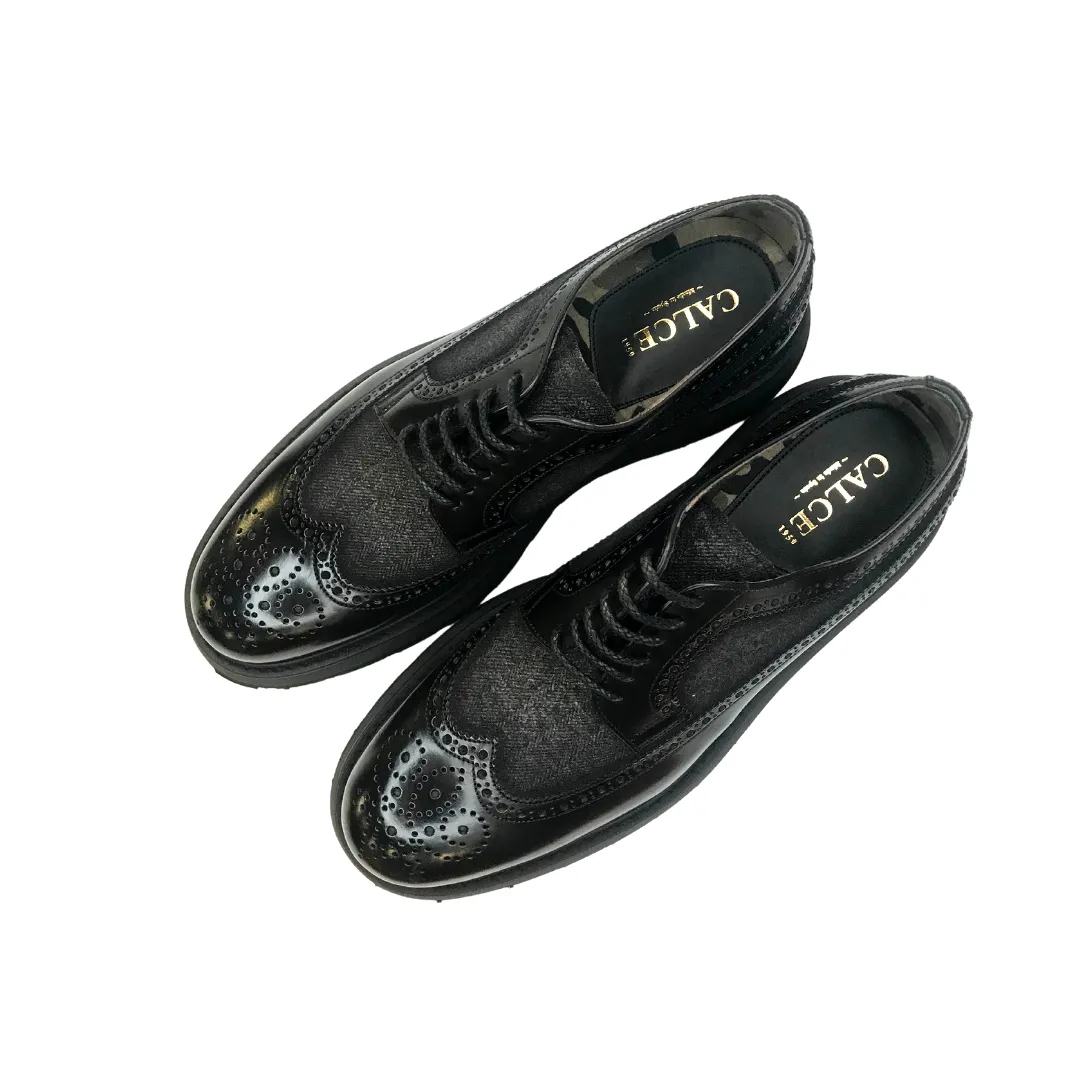 Oxford Brogue Nappa Leather / Textile Shoe - Black