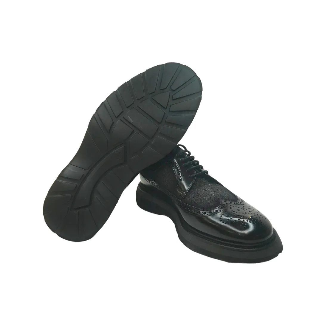 Oxford Brogue Nappa Leather / Textile Shoe - Black