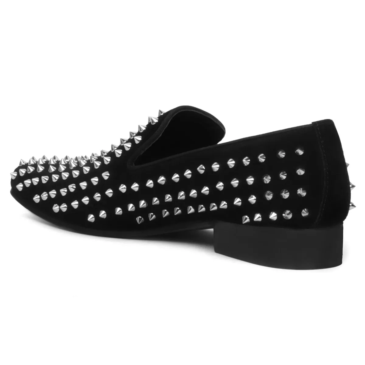 Silver Studded Sleek Toe Italian Velvet Loafer