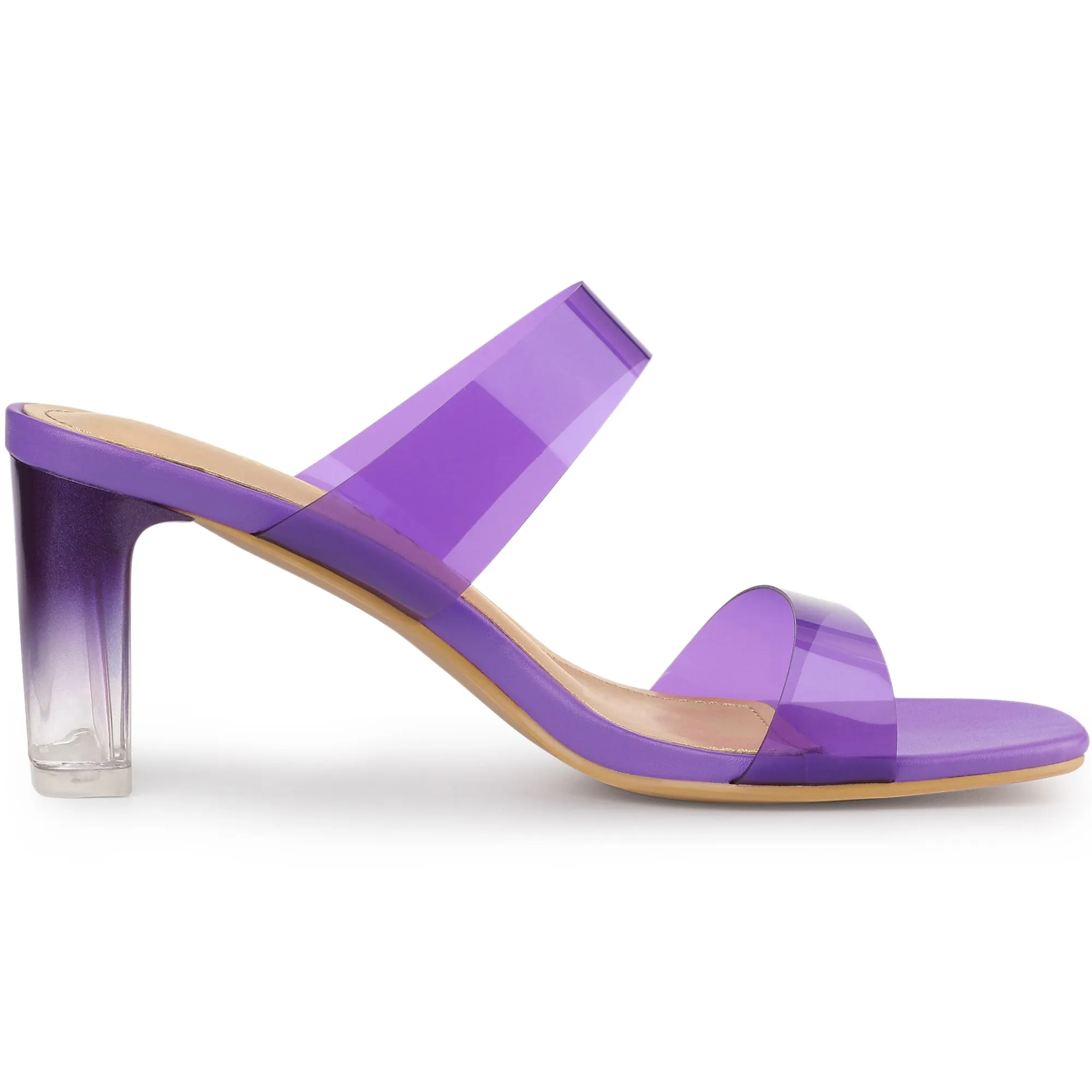 Summer Colorful Straps Open Toe Clear Chunky Heel Sandals