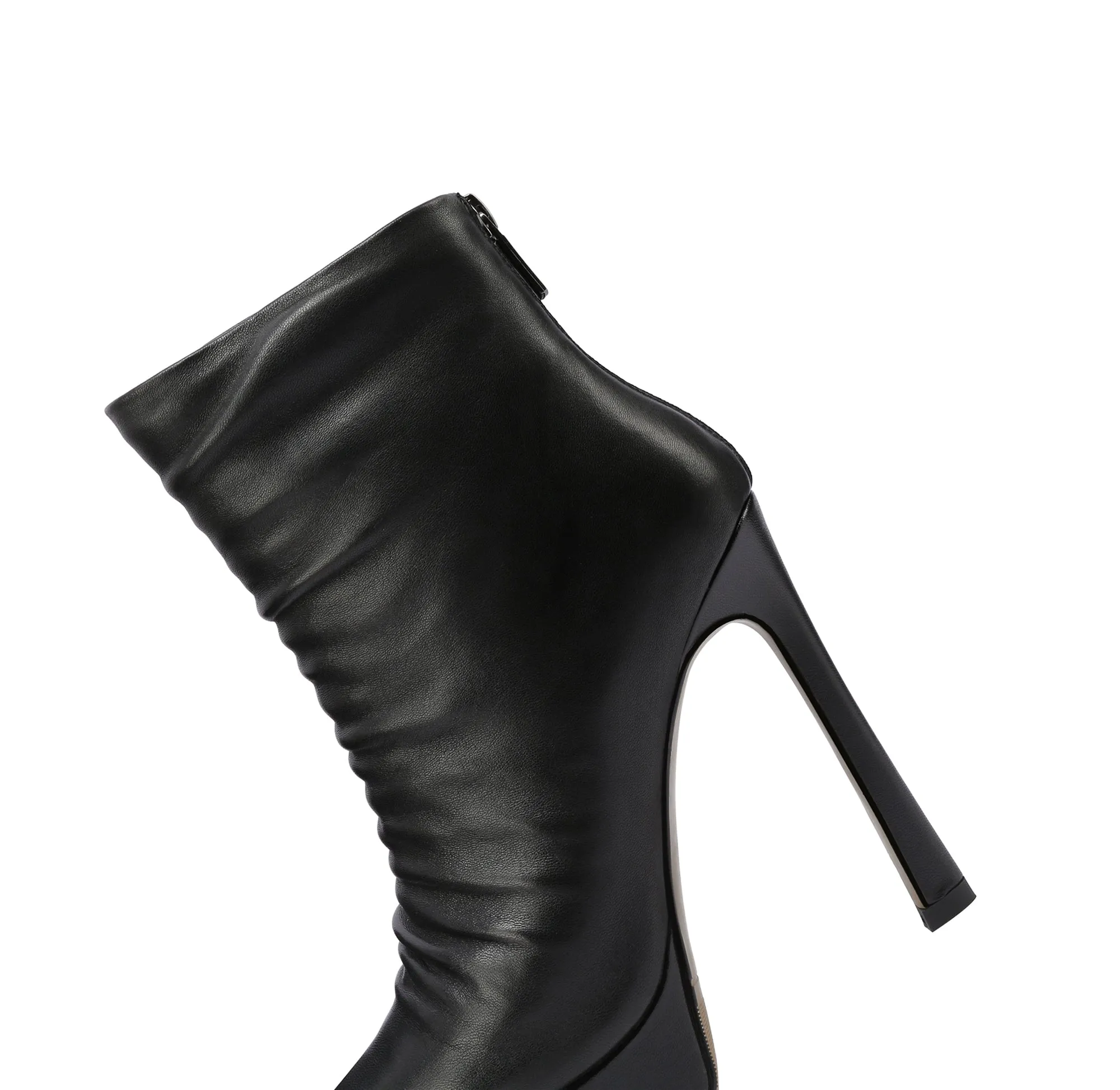 TinaCus Handmade Women's Genuime Leather Platform Plicated Side Zipper Pointed Toe High Stiletto Heel Ankle Boots