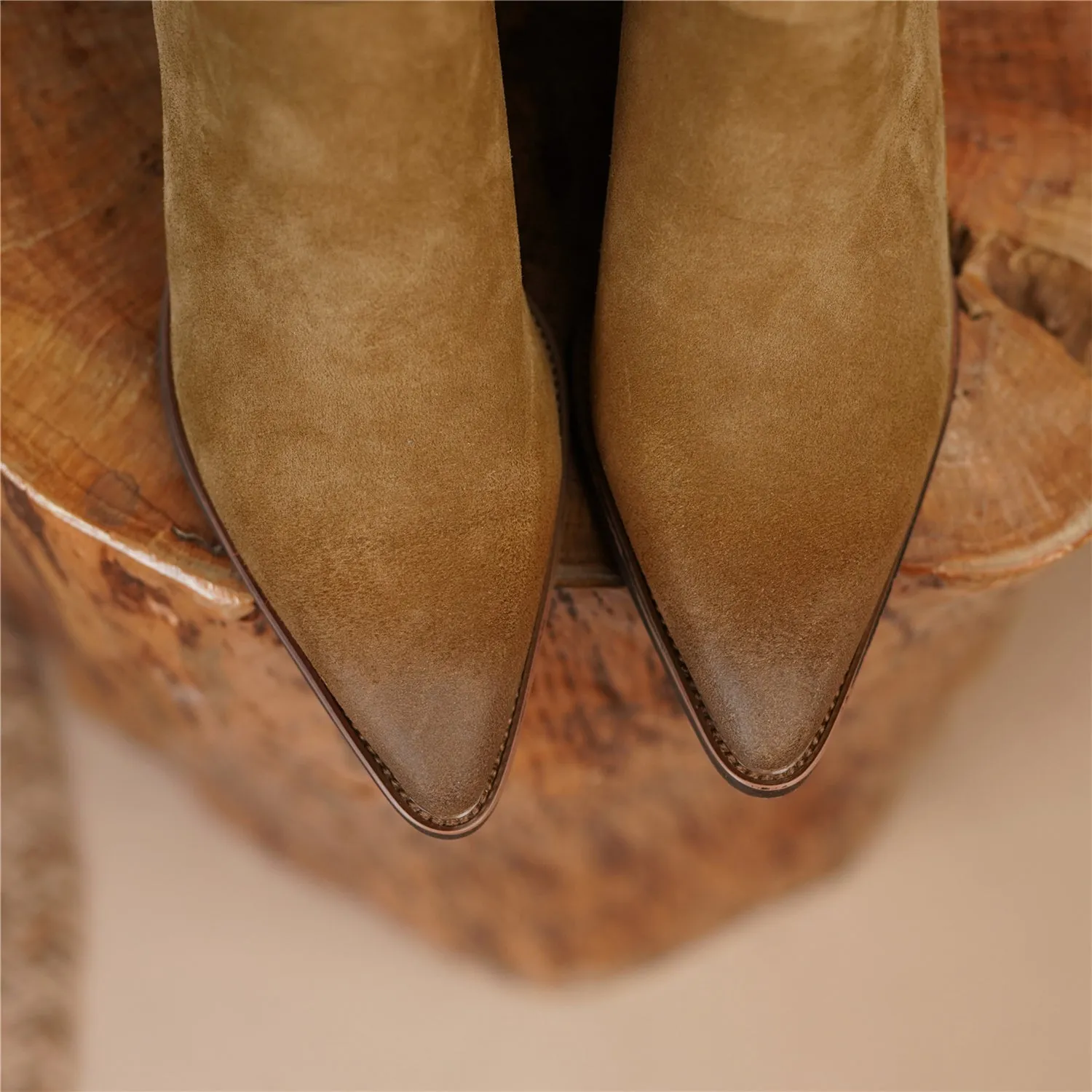 TinaCus Handmade Women's Suede Leather Metal Buckle Pointed Toe Mid Chunky Heel Side Zipper Ankle Boots