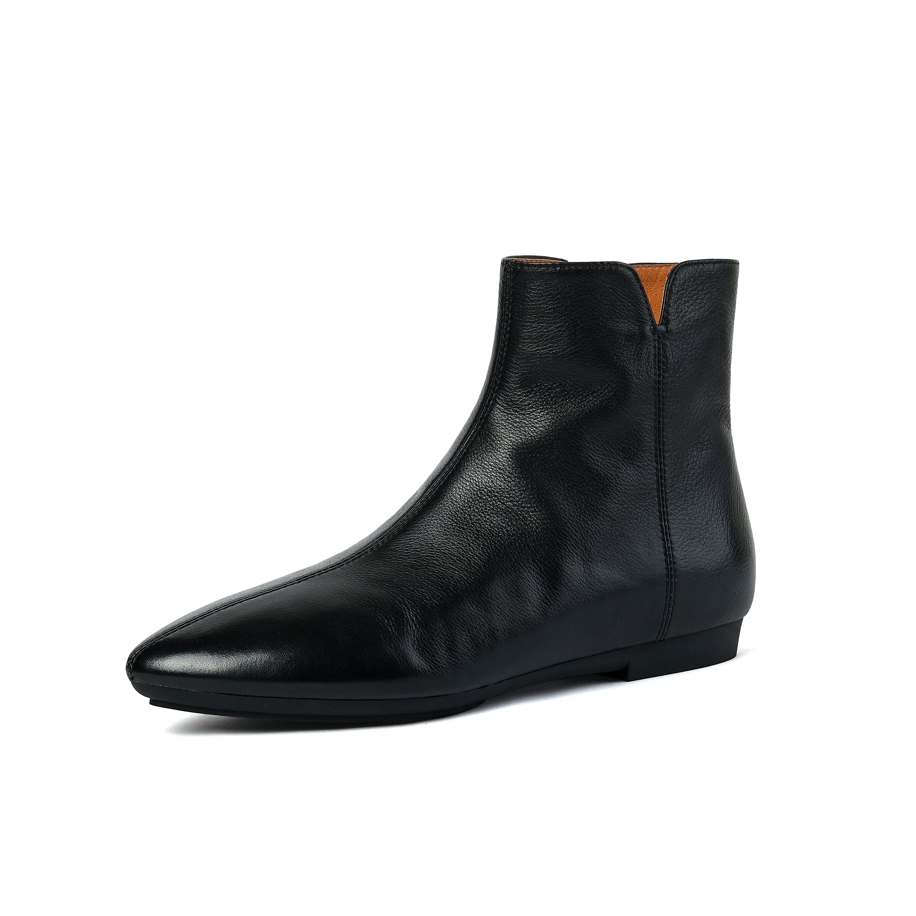 TinaCus Women's Genuuine Leather Pointed Toe Handmade Zip Up Flat Ankle Boots