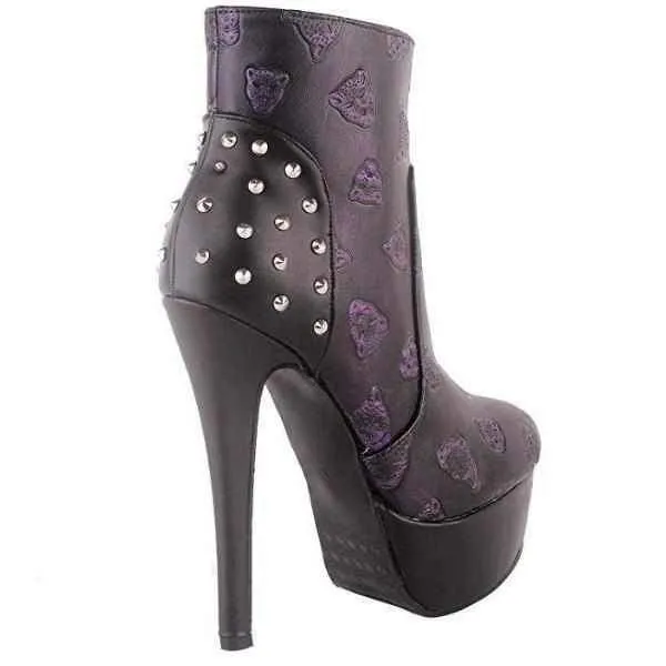 Violet Purple SteamPunk Leopard Ankle Boots